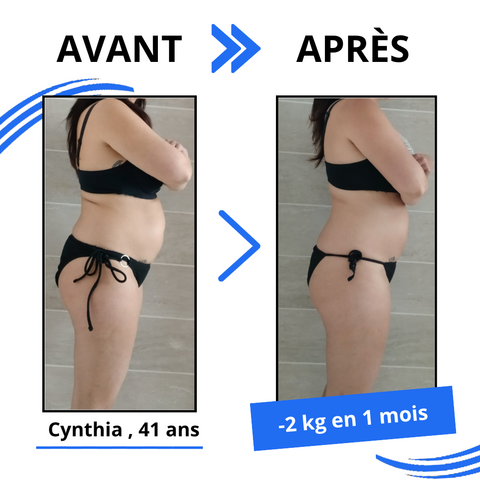 Avant-après publié de Cynthia, 41 ans : moins 2 kg en 1 mois