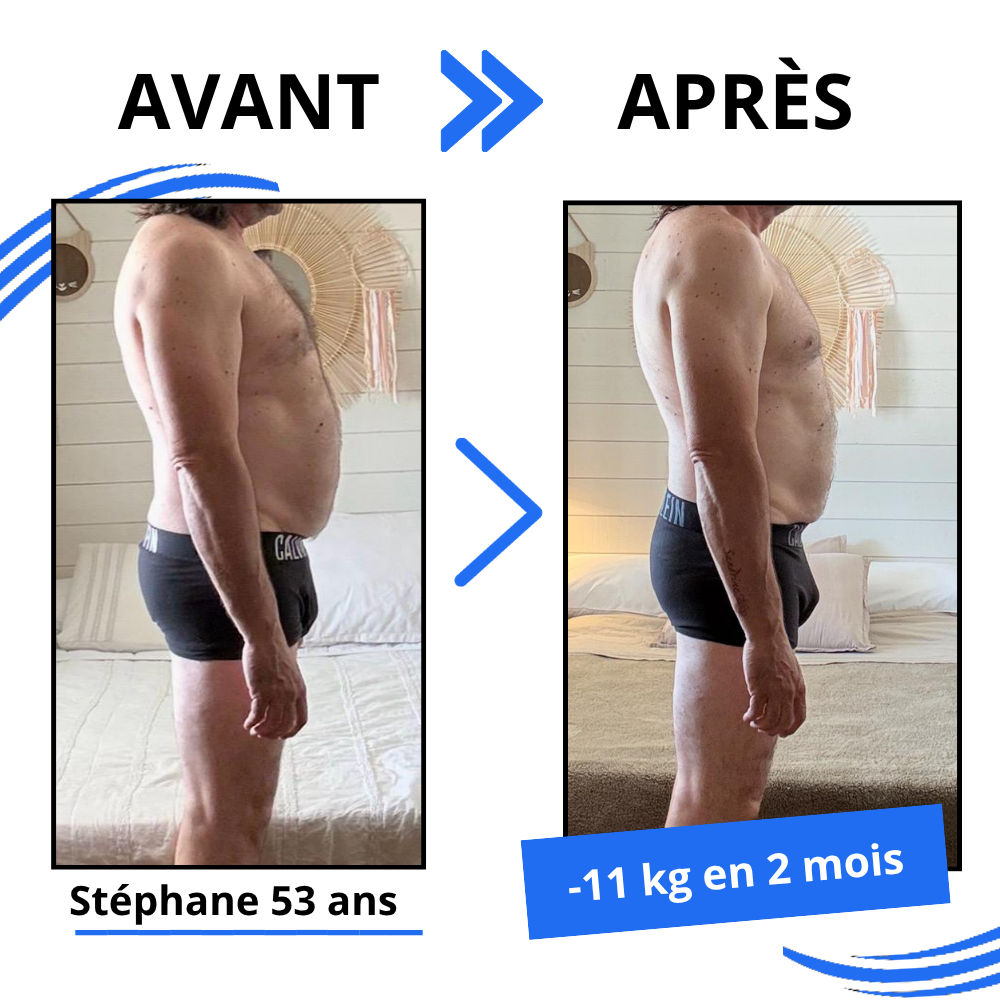 Avant-après publié de Stéphane, 53 ans : moins 11 kg en 2 mois